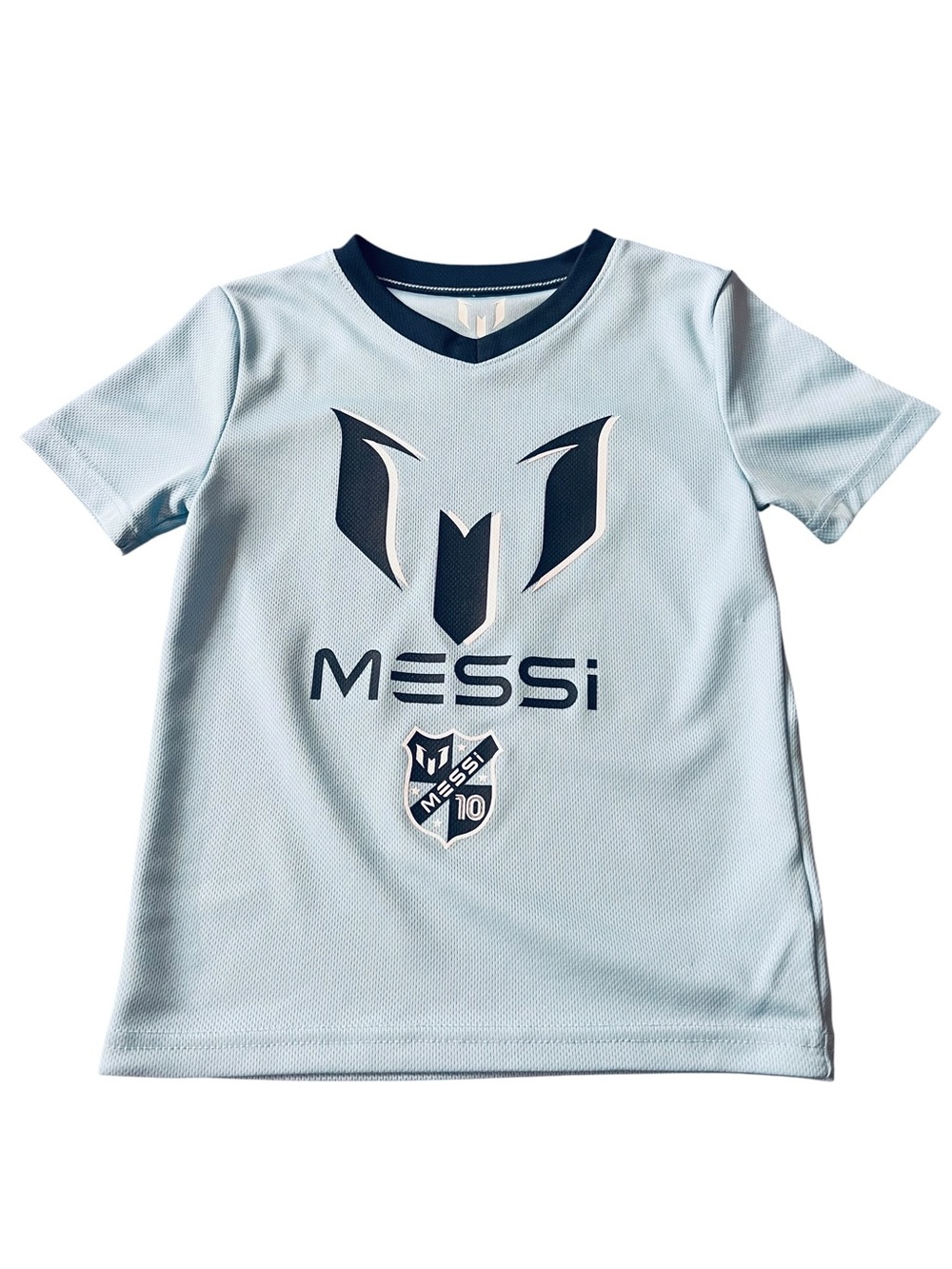 Youth Short-Sleeve Messi 10 Soccer Jersey in Light Blue Size 5